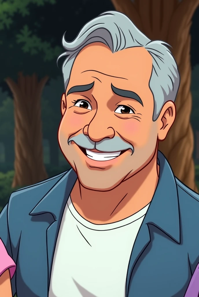 Draw the man used in the tip image with his wife, 2 age daughters and an son, both smiling, in the background put trees and a blue sky, make Disney style image