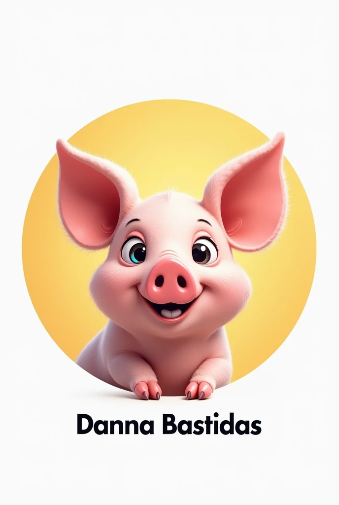Circular image where the text Danna Bastidas stands out with a pig