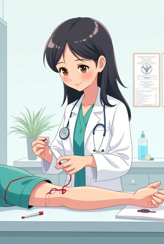 Make a drawing of a person performing a phlebotomy , that is animated
