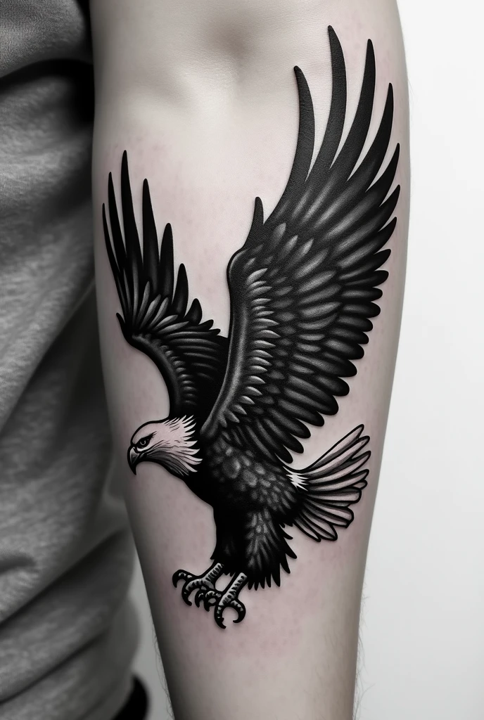 Eagle tattoo on the arm in black and white