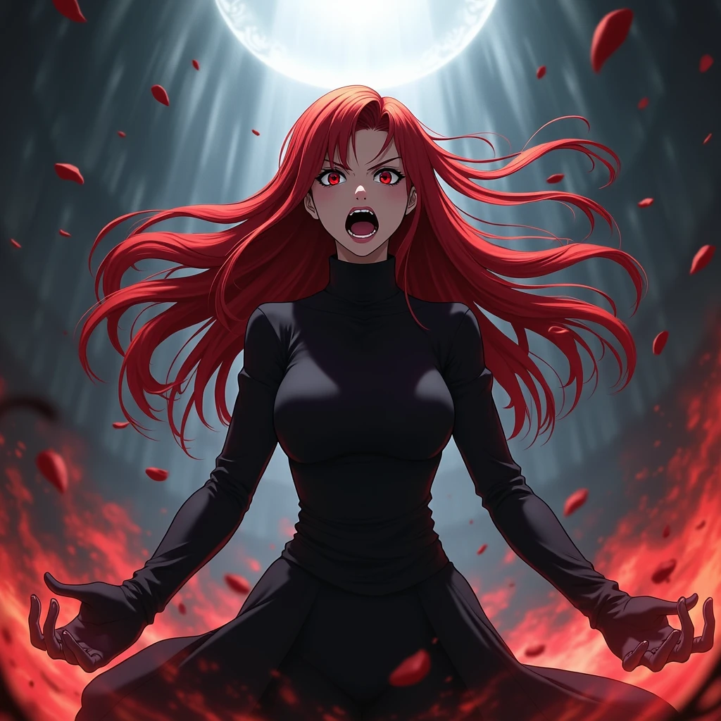 JOJO wind、Stand style、One girl、Screaming、dark face、Gaze、Red Hair、Long Hair