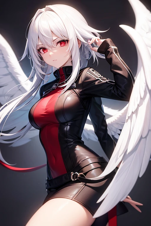 create a female protagonist with white hair and red eyes named Angel