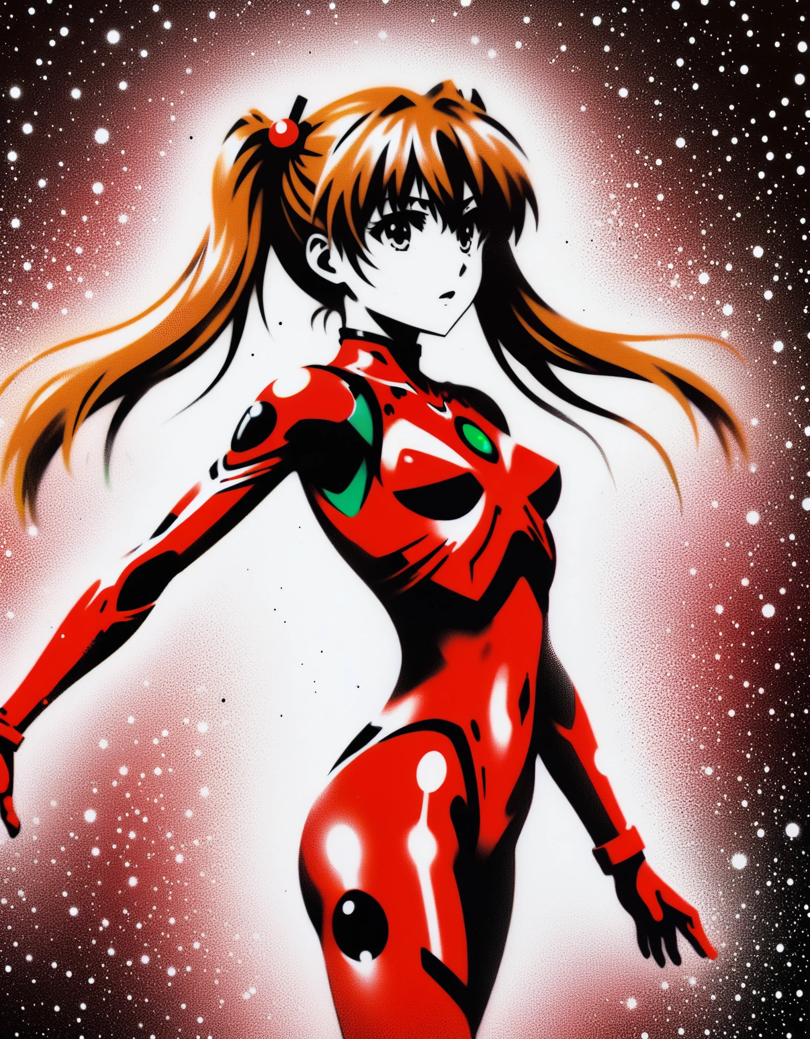 zavy-fzzgrfft, manga of Asuka Langley, dynamic lighting, dots, screentone, evangelion