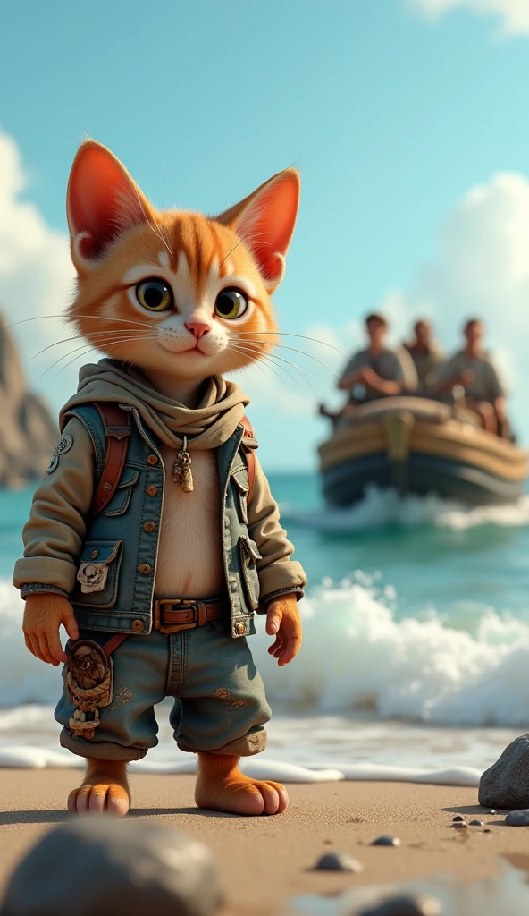 upright,3d,kitten,Dirty clothes,Homeless,3d,Men and driving,Journey、Ocean,Treasure Chest,adventure,Journey