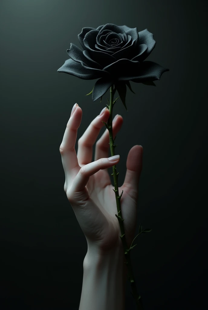 A hand holding a black rose
