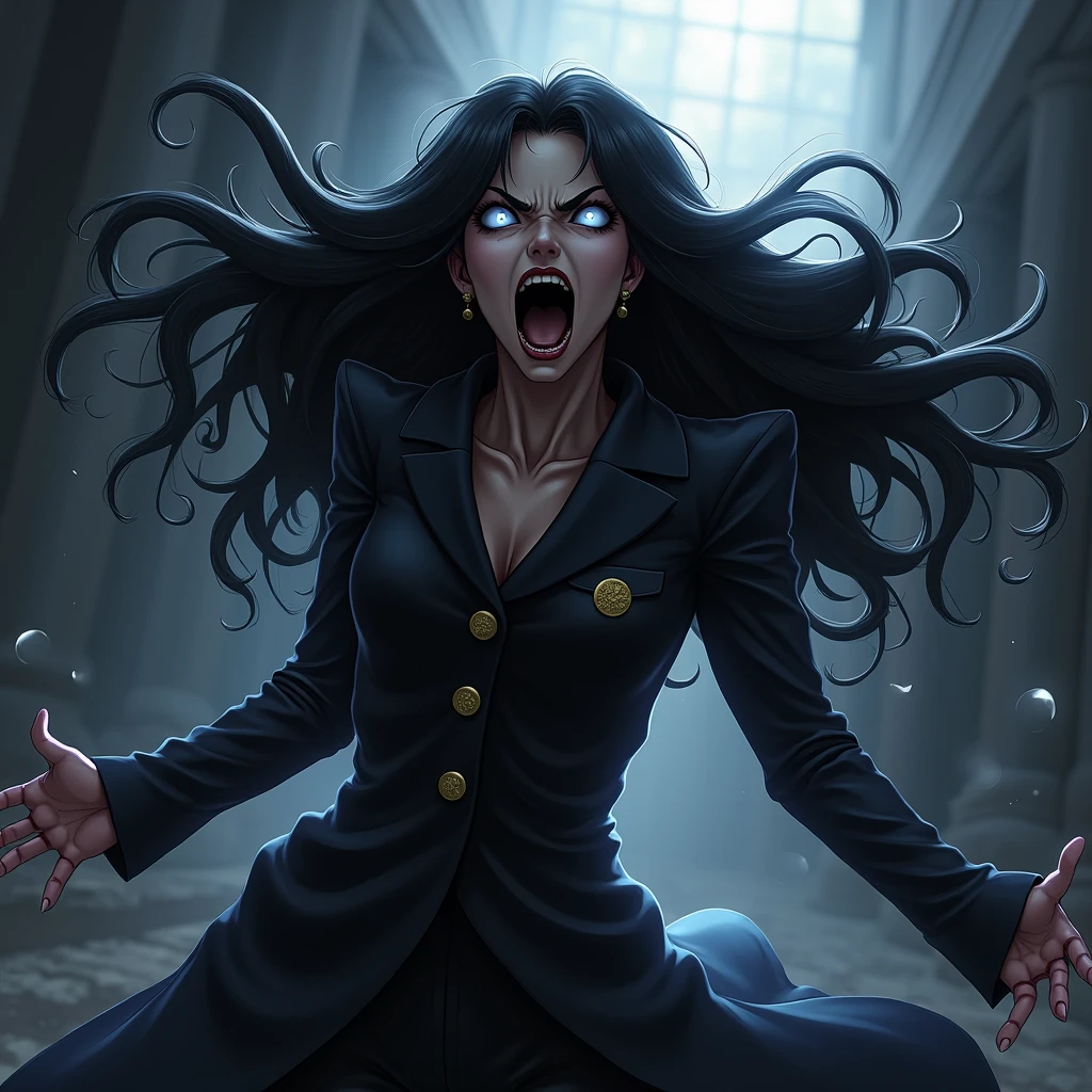 JOJO wind、Stand style、One girl、Screaming、dark face、Gaze、Dark Aura、Very long hair
