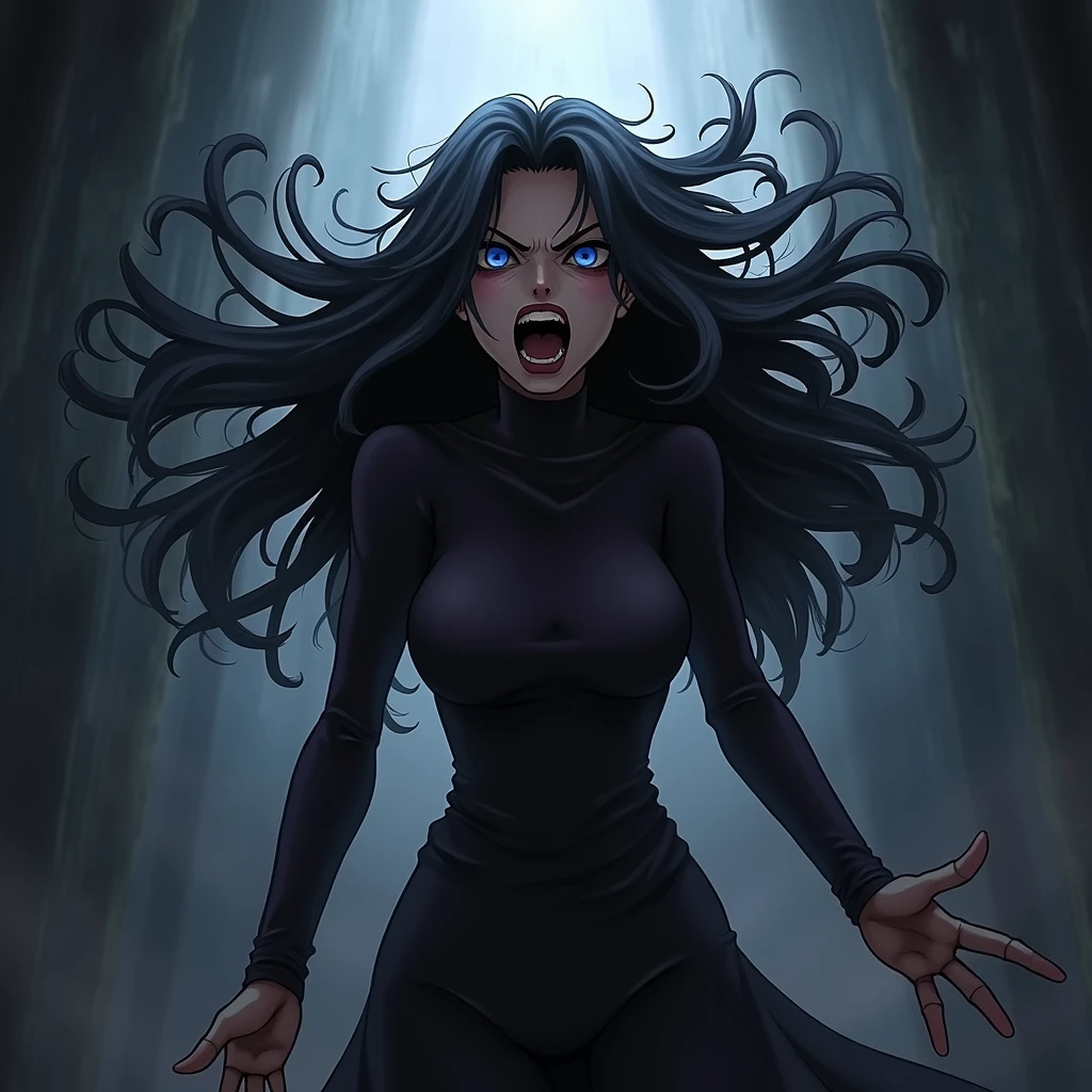 JOJO wind、Stand style、One girl、Screaming、dark face、Gaze、Dark Aura、Very long hair