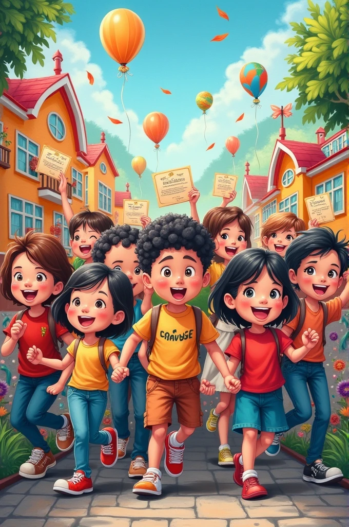 Design a mural showing boys and girls celebrating Early Childhood Education Achievement Day