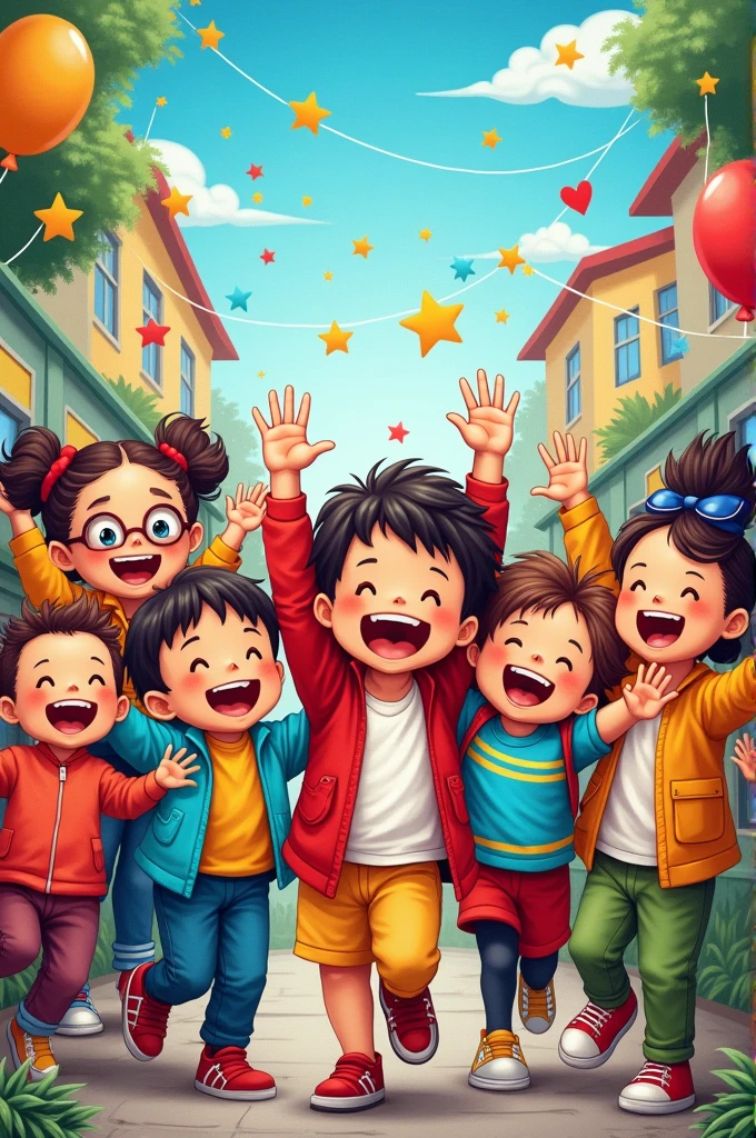 Design a mural showing boys and girls celebrating Early Childhood Education Achievement Day