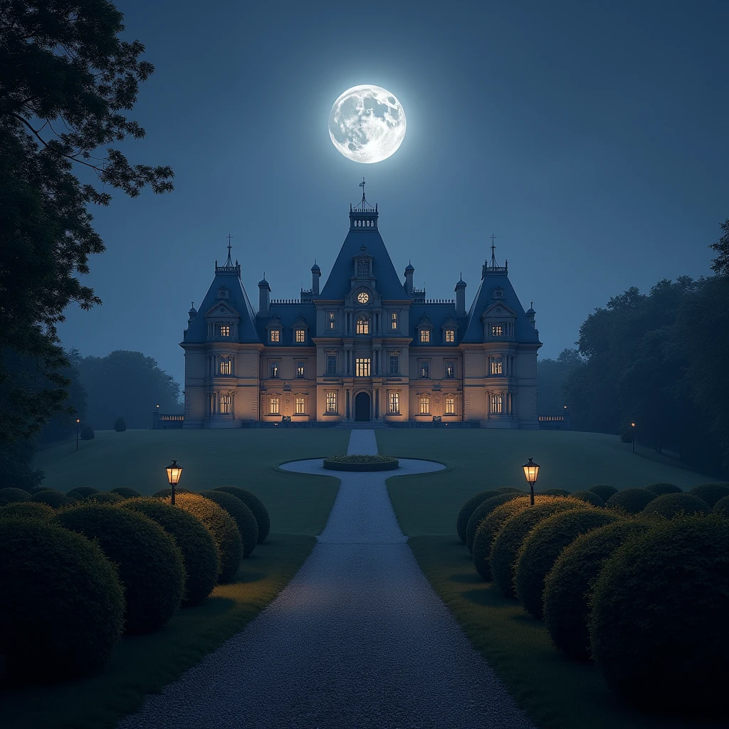 create the image of castle howards with the moon in the background