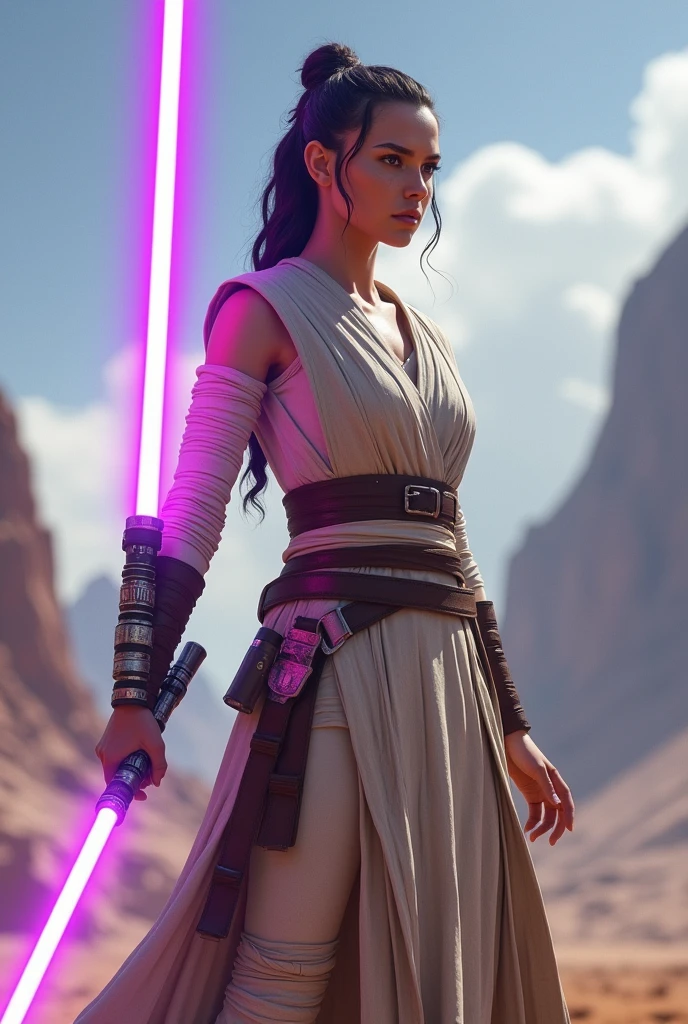 Jedi Rey Skywalker with purple double lightsaber