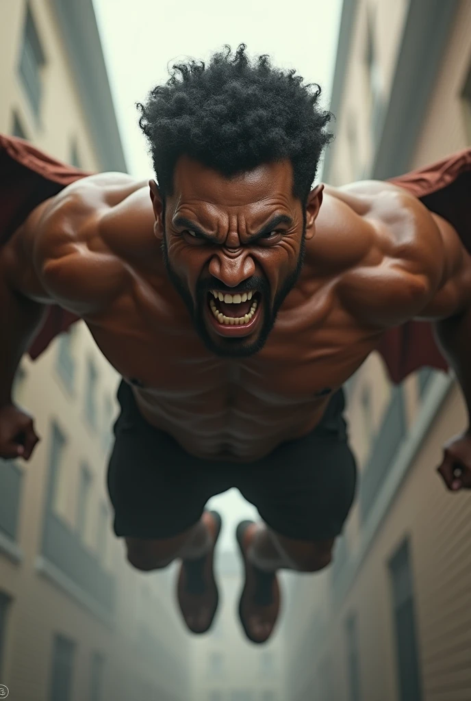 (photorealism:1.2), An angry 1 man with brown skin who flies