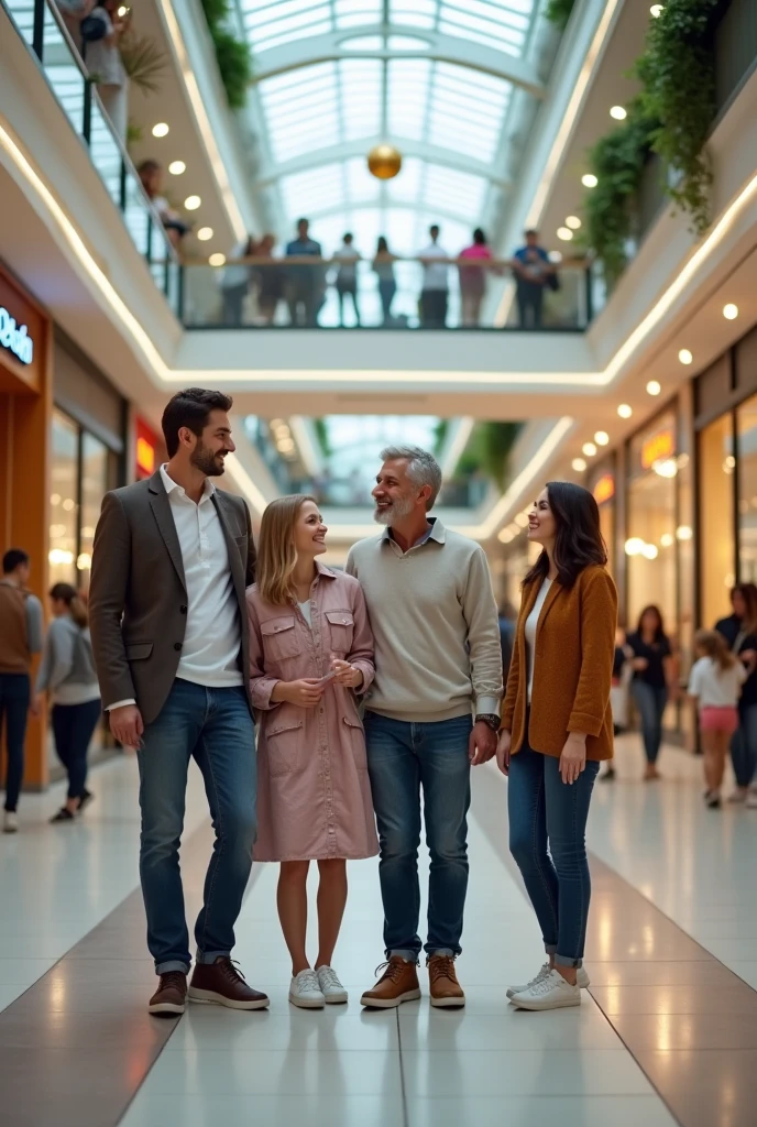 couple with their adult children at the mall