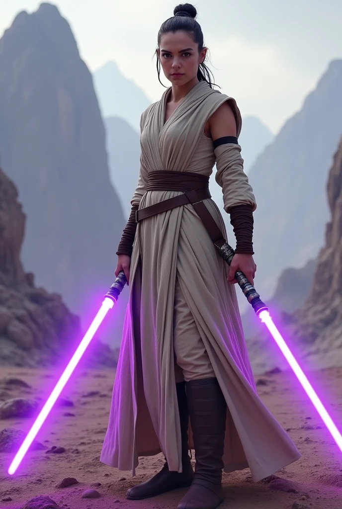 Jedi Rey Skywalker with purple double lightsaber
