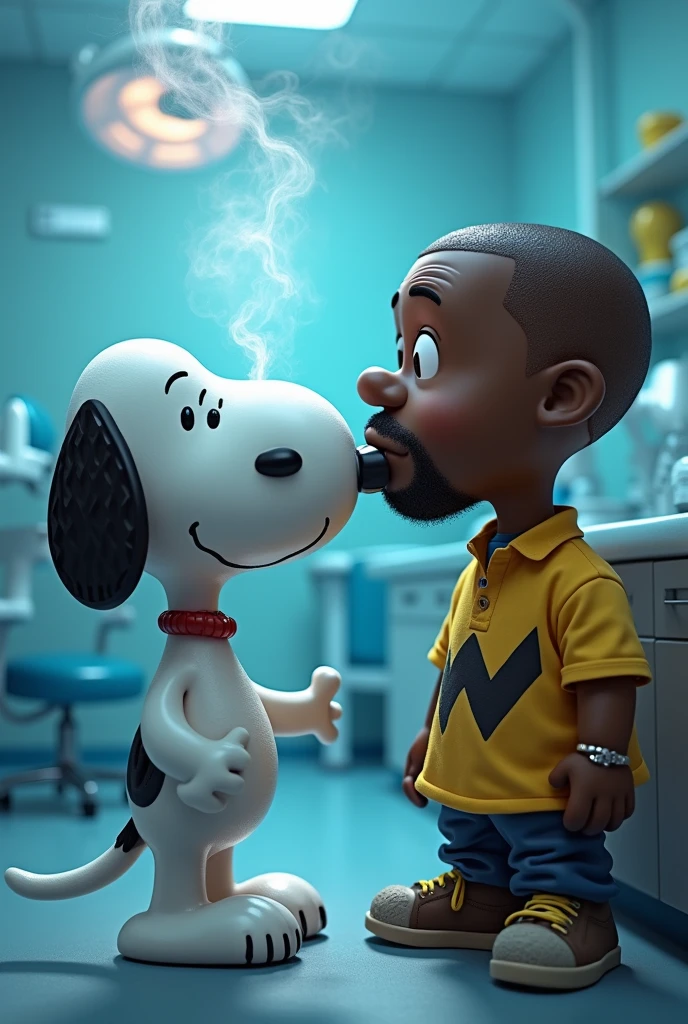 Could you generate an image of snoopy and Kanye West using nitrous oxide of the dentist
