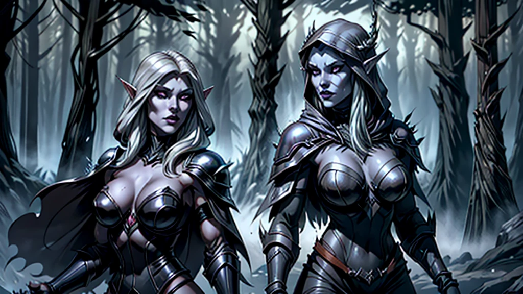 In a hauntingly beautiful, moonlit forest, a powerful and enigmatic elf stands tall, exuding an aura of dark magic and mystery. This is Sylvanas, the legendary Windrunner, inspired by the iconic character from World of Warcraft.
Sylvanas's skin has a striking, ashen gray hue, a testament to her mastery over the shadows. Her pointed ears, a hallmark of her elven heritage, are adorned with intricate, silver piercings that seem to shimmer in the faint moonlight. Her eyes burn with an otherworldly intensity, as if they hold the secrets of the forest and the whispers of the wind.
She wears a flowing, purple hooded cloak, its edges embroidered with intricate, silver thread that resembles the delicate patterns found on a spider's web. The cloak billows behind her like a dark cloud, as if it's alive and feeding off the shadows. A quiver full of arrows, each one meticulously crafted with razor-sharp tips and adorned with tiny, glowing runes, hangs at her hip. The arrows seem to hum with dark energy, as if they're infused with the power of the forest.
In her hand, Sylvanas grasps a magnificent, ornate longbow, its wood polished to a dark, mirror-like finish. The bow seems to be an extension of her own body, as if it's grown from her very essence. The string is taut, ready to unleash a hail of deadly, magical arrows at a moment's notice.
The atmosphere is heavy with anticipation, as if the forest itself is holding its breath in reverence to Sylvanas's power. The air is thick with the scent of damp earth, decaying leaves, and the faint hint of ozone, as if a storm is brewing. The trees seem to lean in, their branches tangling together like skeletal fingers, as if they're trying to listen to the whispers of the wind.
In the background, a subtle, ethereal glow emanates from the trees, casting an eerie, silver light on the scene. The glow seems to be a manifestation of Sylvanas's connection to the natural world, a testament to her mastery over the forces of life and death.