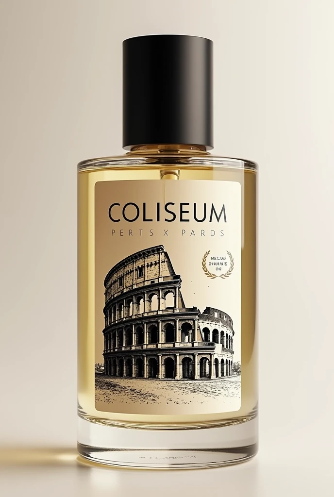 Create a Roman themed perfume, its shape must be cylindrical, Your label must contain a drawing of the Coliseum and the name printed at the top of the label must be The Coliseum