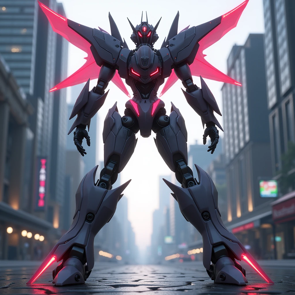 score_9, score_8_up, score_7_up, BREAK, 1girl, solo, breasts, Arcee, mecha, robot, autobot, glowing eyes, outdoors, city, street, skyscraper, fly, ass focus, butt, behind