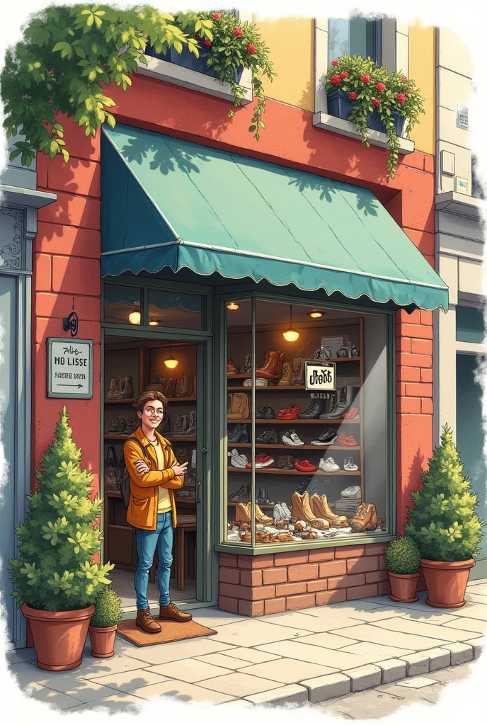A drawing of a company selling shoes in a colloquial style