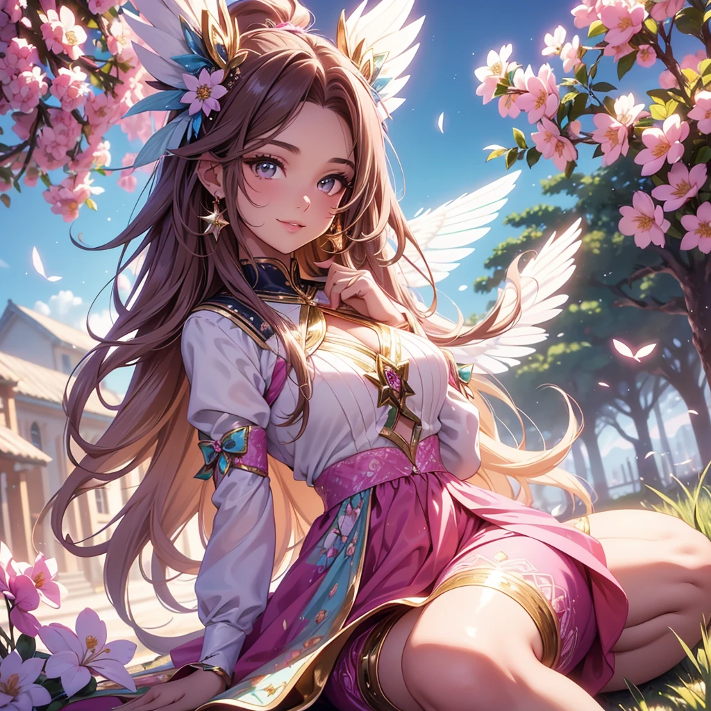 (best quality,4k,8k,highres,masterpiece:1.2),ultra-detailed,(realistic,photorealistic,photo-realistic:1.37),acrylic painting,beautiful Brazilian model in a uniform outfit with downy hair,beautiful Brazilian model with extremely colorful brown hair and detailed facial features,beautiful Brazilian model standing in a beautiful garden surrounded by a starry sky,brown hair,beautiful Brazilian model wearing a vibrant pink and teal uniform outfit,beautiful Brazilian model with intricate accessories,cat ears, ,beautiful Brazilian model with long flowing twintails,beautiful Brazilian model with bright brown eyes and rosy lips,beautiful Brazilian model with a joyful expression,beautiful Brazilian model in a dynamic pose with cherry blossoms falling around her,beautiful Brazilian model surrounded by colorful flowers and butterflies,beautiful Brazilian model's school uniform outfit adorned with cute bows and lace details,beautiful Brazilian model with an enchanting smile,beautiful Brazilian model with soft, pastel-colored shading,beautiful Brazilian model with a magical glow illuminating her,beautiful Brazilian model in a picturesque setting with a winding path leading to a magnificent castle,beautiful Brazilian model with a fairytale-like background,beautiful Brazilian model with a soft, dreamy atmosphere,beautiful Brazilian model with a subtle bokeh effect,beautiful Brazilian model standing under a sunny sky,beautiful Brazilian model with a warm, golden sunset in the background,beautiful Brazilian model surrounded by twinkling stars and colorful nebulae,creating an ethereal and captivating artistic masterpiece, sitting down, facing camera. 