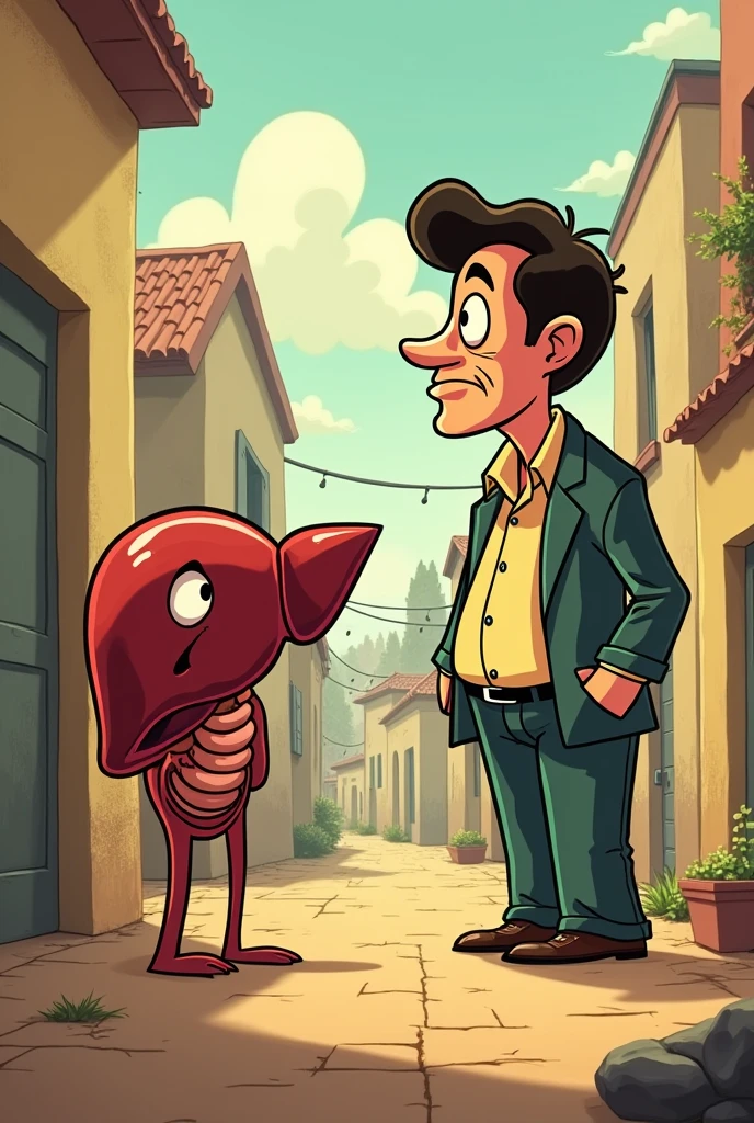 A funny cartoon about the story "the indiscreet liver" by the Brazilian author "monteiro lobato"