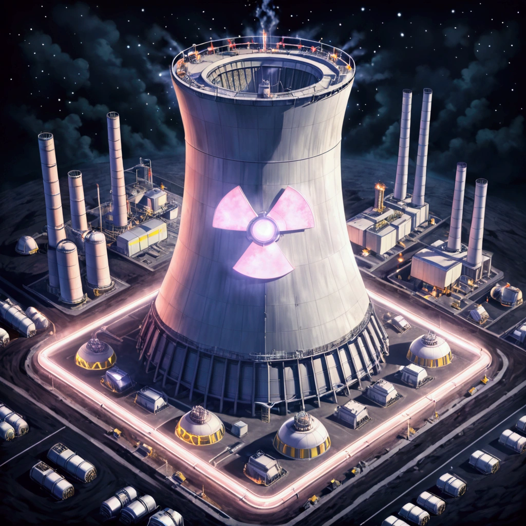 arafed nuclear power plant with a neon sign on top of it, nuclear reactor, nuclear energy future, nuclear powered, nuclear power, nuclear, nuclear power plant, nuclear waste, post-nuclear, nuclear art, nuclear fallout, reactor, nuclear fashion, nuclear background, post nuclear fallout, nuclear wasteland, reactor core, nuclear fusion, radioactivity particles, radioactivity