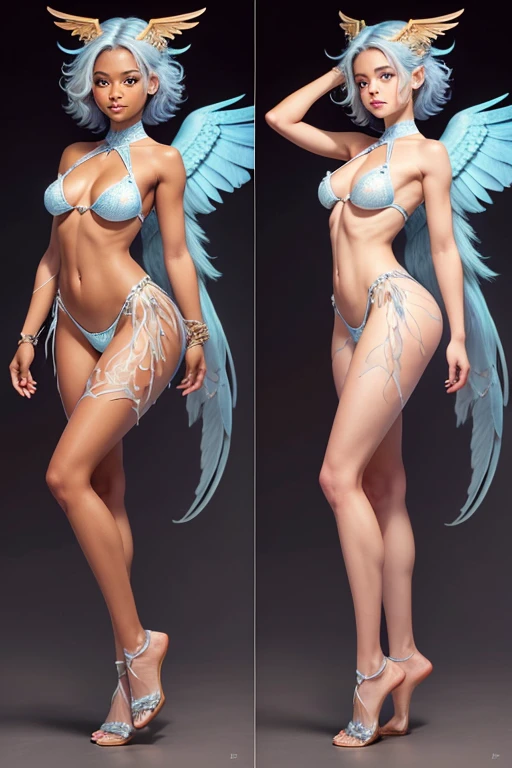 A sexy young harpy girl with native european features, charming girl Full body detailed anatomy, having large wings growing at its arms, perfect face masterpiece details,(( dark  skin tone texture)) ( tomboyish braided styles), with colorful tattoos, (( wearing illuminating harpy helmet))( having a harpy wing, legs & tail)(( wearing transparent  illuminating  harpy costume sexy full body detailed anatomy )), wearing illuminating  transparent two piece harpy  details on skin, wearing harpy like skin texture body, lifting up plump pussy , wavy short illuminating orange gemstone hairstyles from the flow water, ((having harpy feet features instead of feet))( harpy ears))( harpy skin, torso, bottom, face, neck, shoulder & legs))((showing face near camera)) (accurate details of hands & fingers)) Exposed hard big errect nipples, open legs squat position, exposed pussy line, exposed panties, exposed pussyline, smiling with teeth exposed. Sparkling gray eyes, charms, face details & fucos skin tone texture, swimming under the  atmosphere windy stormy cliff area creating a lots of gust air with captivating different lighting effects around the background, showing small birds, bubbles of air for accurate background masterpiece ((with illuminating transparent amytest crystal gemstone harpy like scales skin textured all over her body)) ((with gills))((holding cross bow)) full details of accessories and props)) flying  above the current waves under the sea,( many different perspective view character profile, front view, side view, rear view, of same face & clothing girls posing  angle))(( perfect details of harpy body and harpy feet and arms  anantomy))
