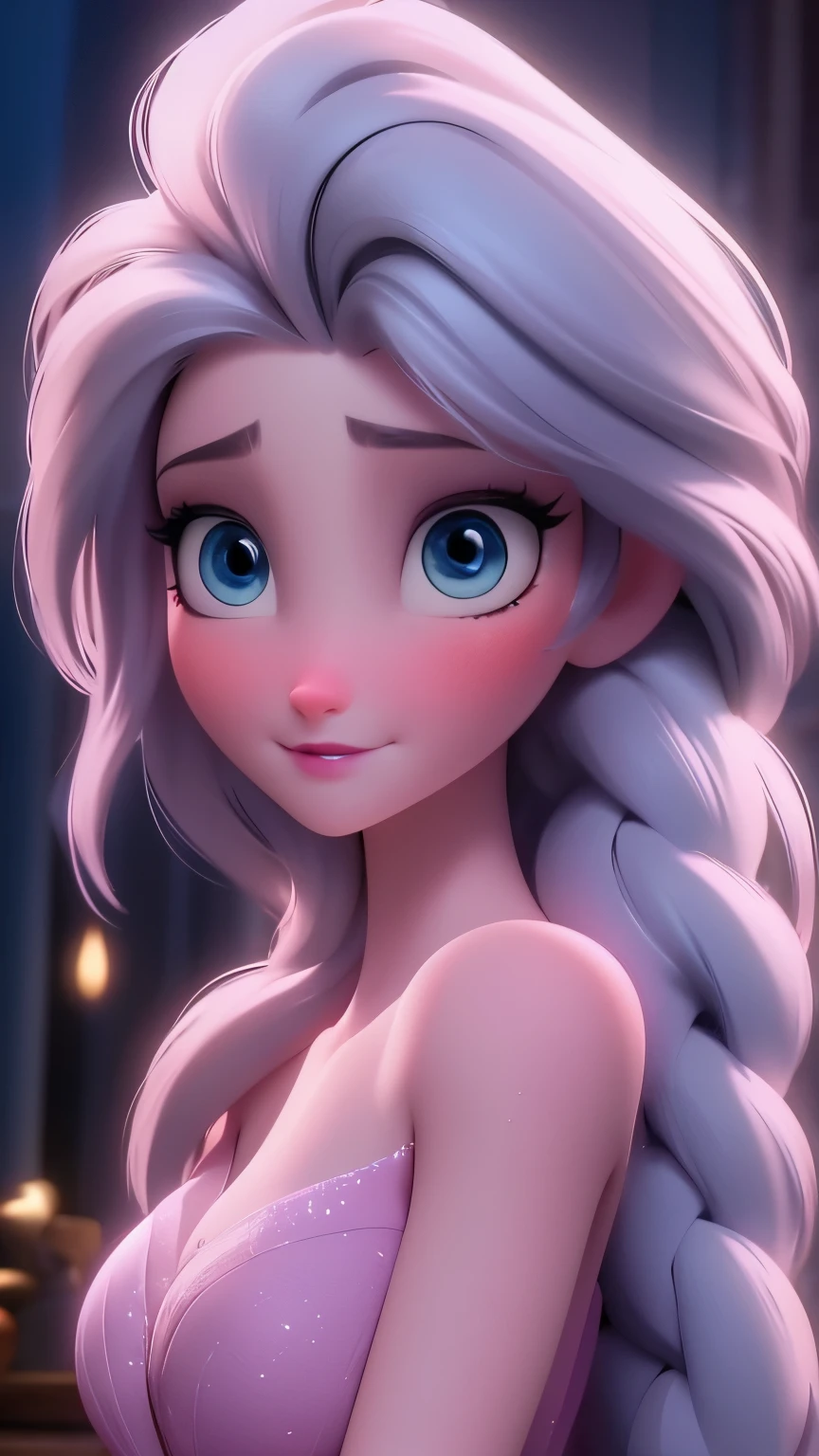 Elsa, (perky breasts), (((small breasts))), smirk:1.2, beautiful blue eyes, (perfect iris’s), depth of colour to her eyes, blonde hair, long hair, braid, full lips, blush, naked, she is showing her vagina, depth of field, bokeh, (special attention to skin detail: 1.2), masterpiece, best quality, ultra-detailed, ultra-HD, photorealistic, cinematic, ((mid camera shot)), sensual pose, alluring, nipples:1.4, looking up at camera, closeup on her face, her cheeks are blushed, 2, she is on her knees, eye contact:1.4, high angle:1.5, ((closeup on face)), perfect face, (((visible breasts))) bokeh everything other than her perfect face, location is Arendelle in winter, ice castle
