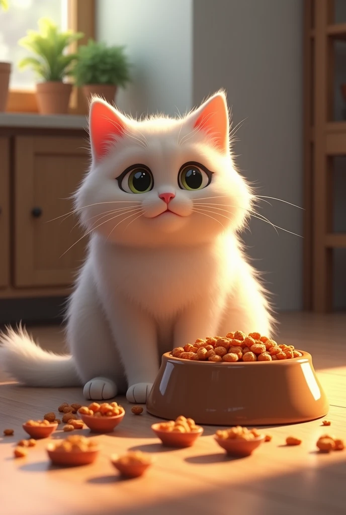 Cat next to a bowl of food 