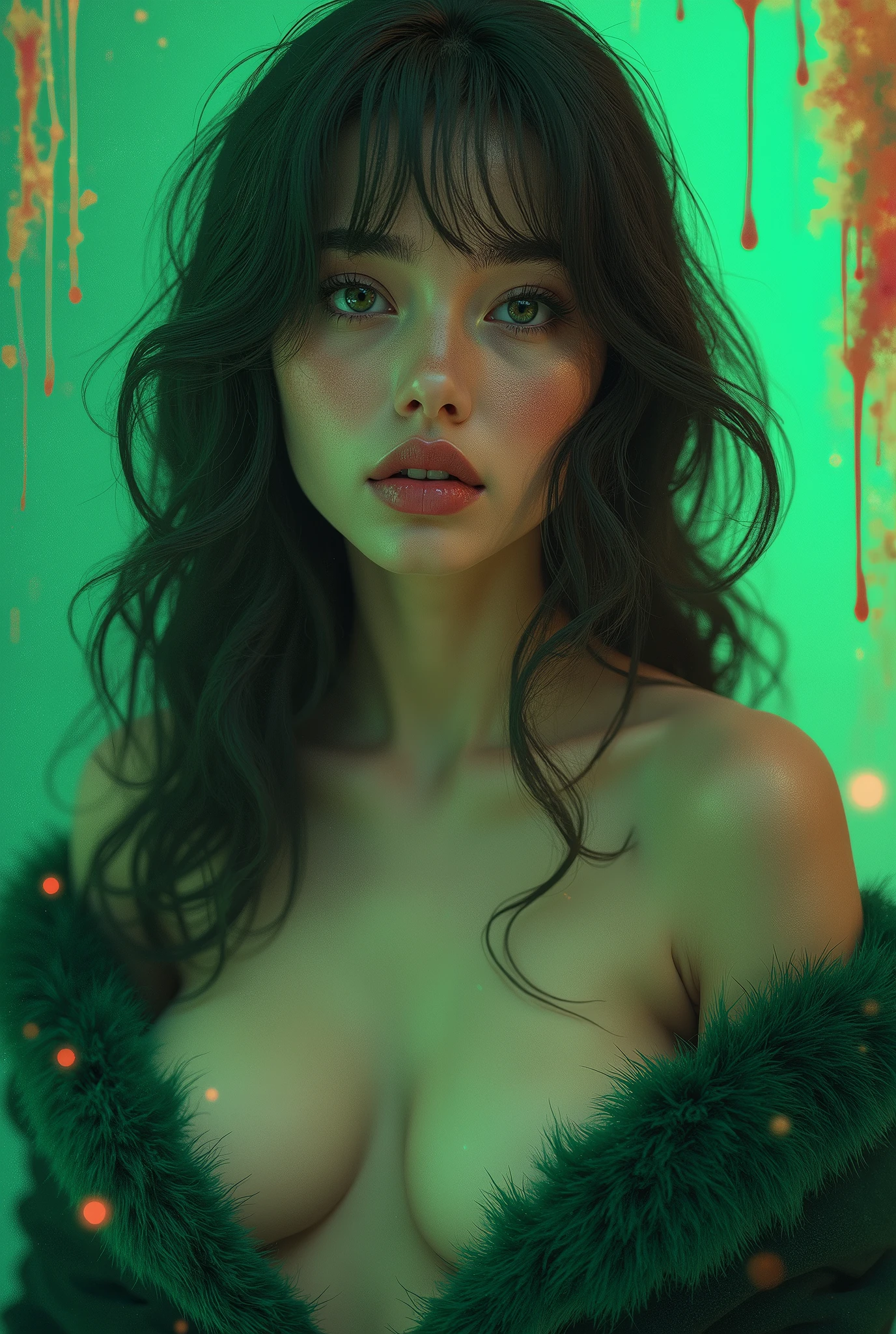 (master part, top-quality, best quality, offcial art, abstract aesthetics),NSFW,standing alone,(1girl),fully body,a woman with light emerald lipstick,bright emerald,Psychedelic colors dripping,breastsout,O melhor do Behance,inspired by Alberto Seveso,soft digital art,arte do Behance,digital art stunning,Beautiful acrylic fluid portrait,cgsociety cores saturadas,photorealistic digital arts,Trending digital art,Arte digital surrealist,glossy digital painting,exquisite digital fashion photography,uhd,colored fur, sexy, erotic, exotic 