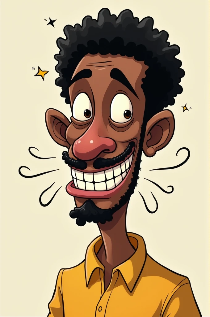 cartoon of a bizarre black man smiling exaggeratedly without a tooth