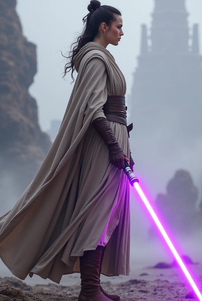 Jedi Rey Skywalker with double-ended purple lightsaber
