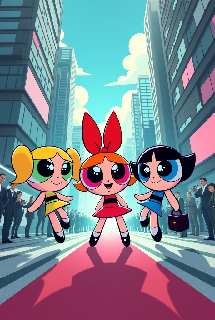 The Powerpuff Girls cartoon in the world of marketing and gossip - I need you to represent this DRAWING