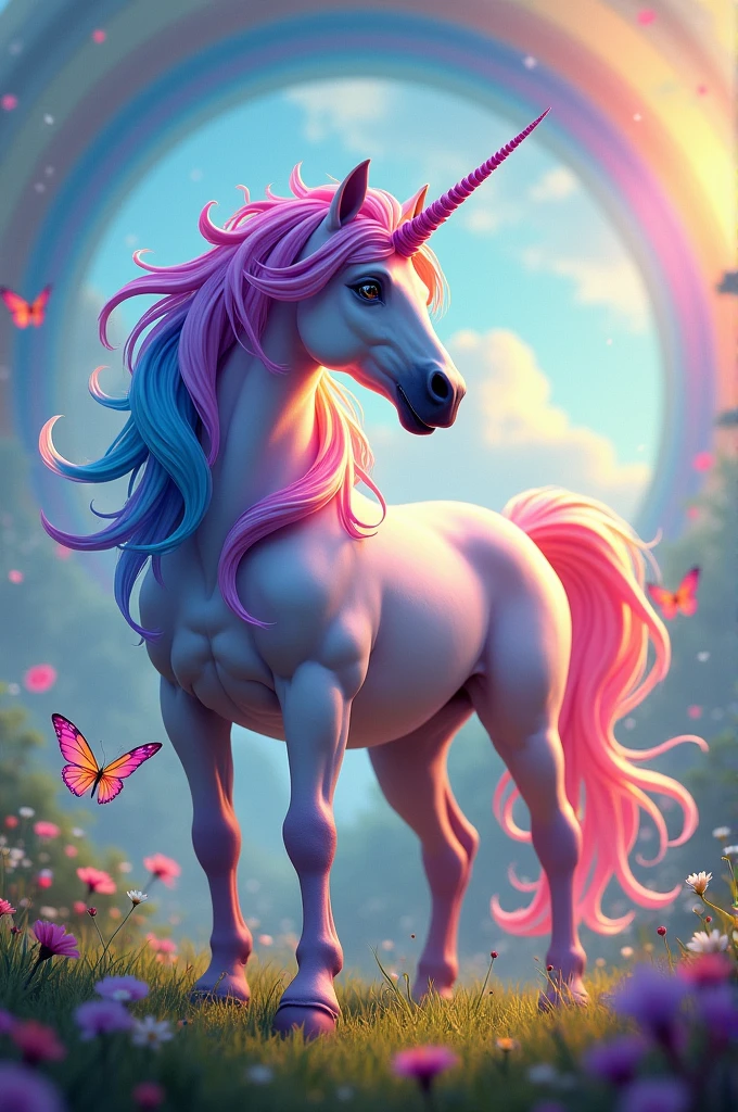 Unicorn with many colors and rainbow
