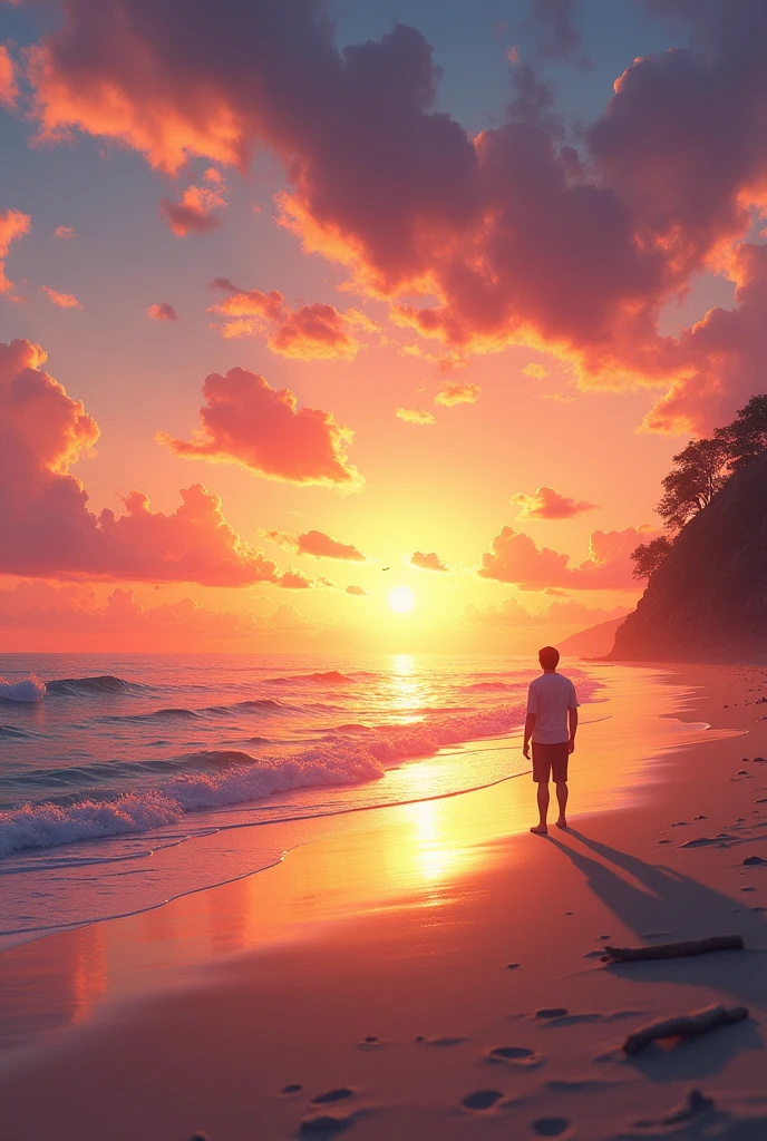 Make a beach with a sunset
