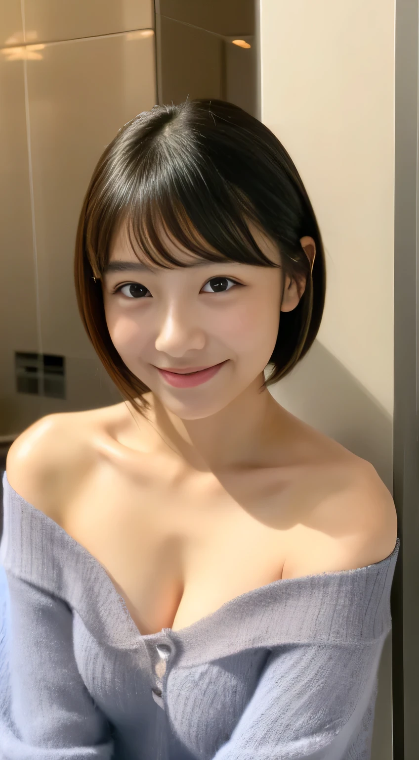 masterpiece,best quality,(Japanese girl),((Beautiful girl)),cleavage,(off shoulder:1.2),(perfect body beauty:1.2),(shy smile),From slightly above