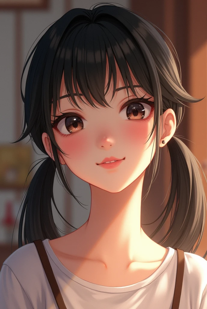 Skinny and Japanese Small face and double eyelids A charming smile with plump lips A 20-year-old girl with black hair in twin tails