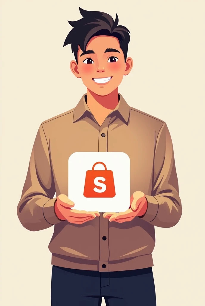 A person holding the Shopee logo in their hands 