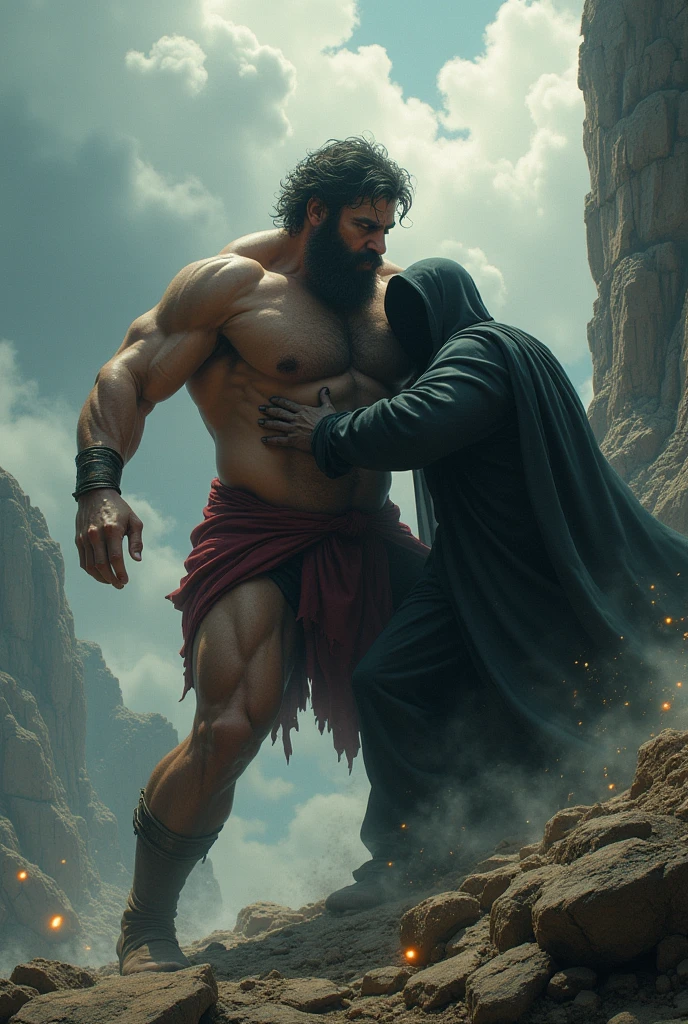 I want an epic image of Sisyphus capturing death, without any connection with the stone