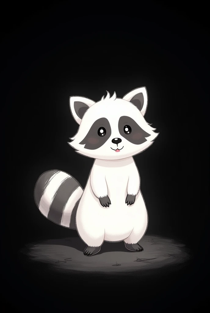 Light raccoon drawing in white with black background 