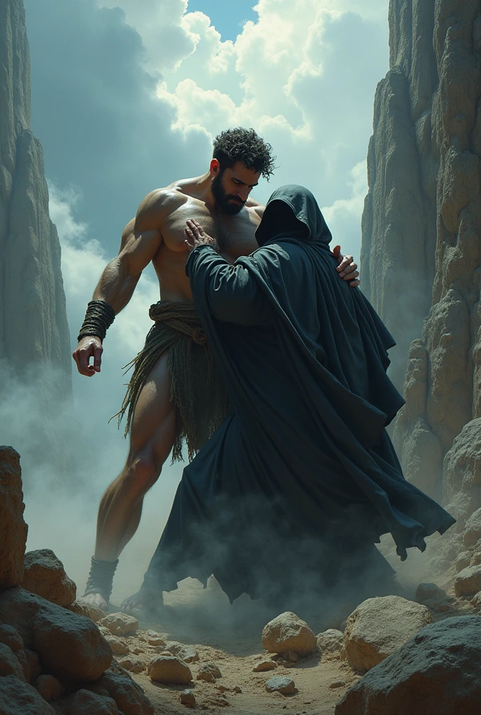 I want an epic image of Sisyphus capturing death, without any connection with the stone