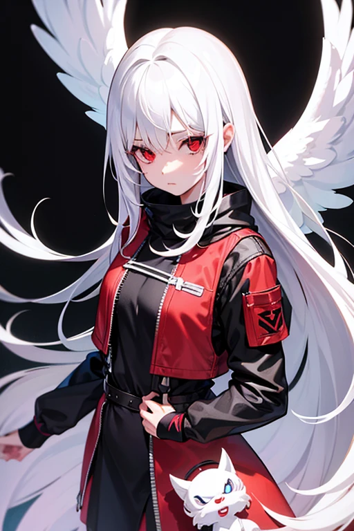 create a female protagonist with white hair and red eyes named Angel