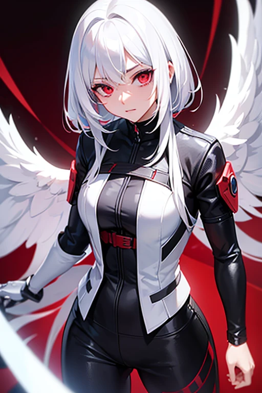 create a female protagonist with white hair and red eyes named Angel