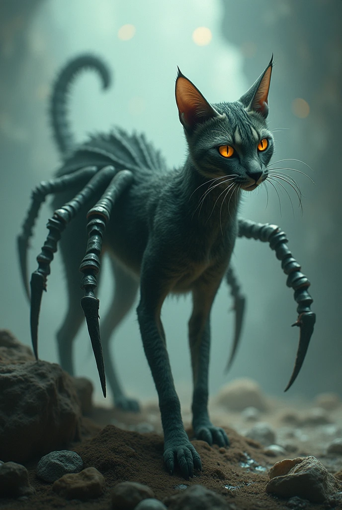 Create me an image of a cat combined with a centipede