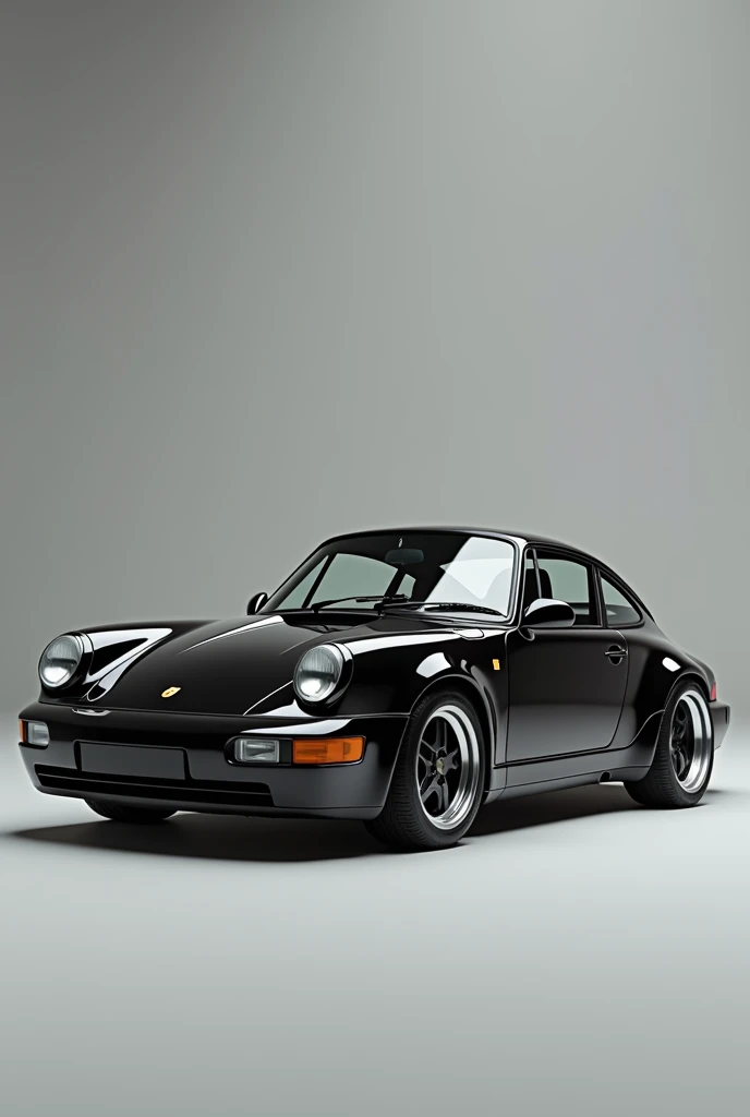 A porsche 964 painted black and holding its retro spec.