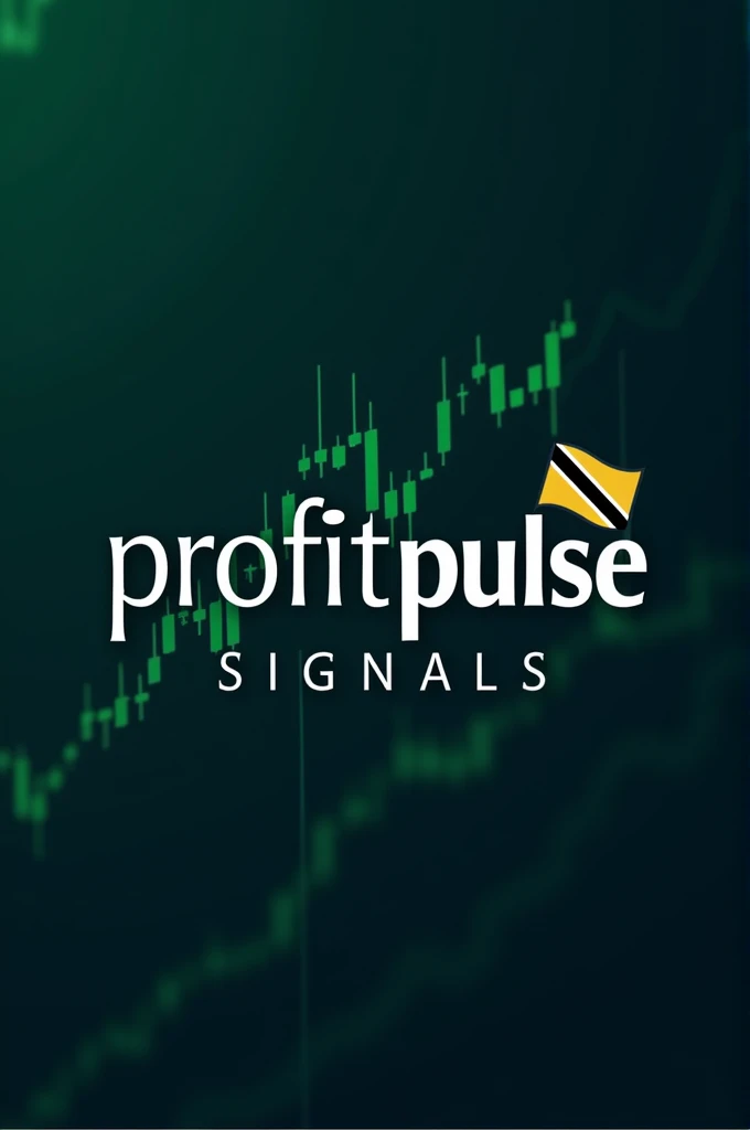 Create an image featuring "ProfitPulse Signals" in bold, modern font. The background includes stock charts or candlestick patterns, with a dark blue, green, and white color scheme to convey trust and growth. The style is sleek and professional, with financial elements subtly integrated to emphasize trading. Add a small Trinidad flag