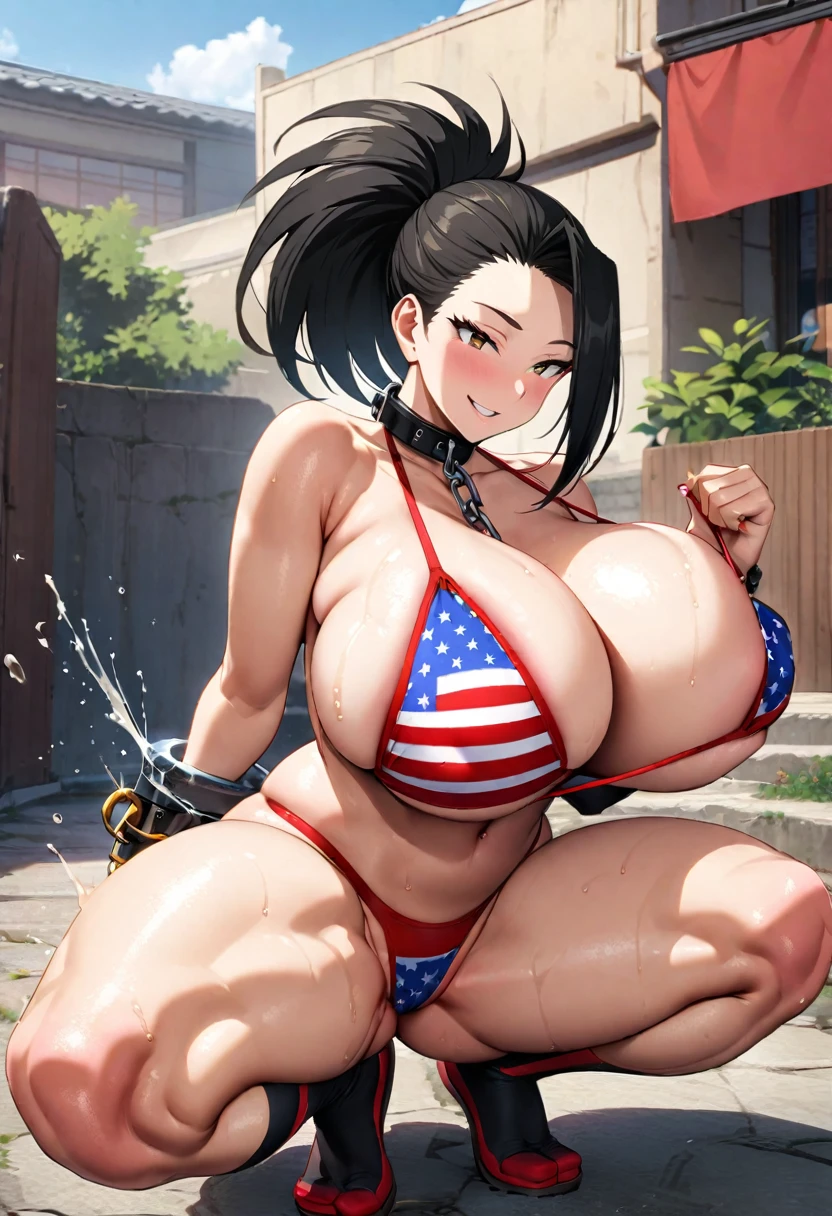 (((yaoyorozu momo)))、(((My Hero Academia)))、(((Black Hair)))、(((ponytail)))、(((AMERICAN FLAG BIKINI)))、(((One Japanese woman)))、((((1 black male))))、(((Collar with chain)))、((((Behind the Scenes))))、((((Chaining the chest))))、((((Squat)))))、((Spread your legs))、(True to prompts)、(Deluxe)、(Feminine hourglass curves)、(Muscular)、(Super cute smile)、(orgasm),(sexy)、(((Huge breasts squirting breast milk)))、(Big Ass)、(Thick thighs)、((Outdoor))、((what&#39;Left behind))、((Large number of spectators))、((sunny))、((blue sky))、(Best lighting)、{{{Browsing Caution}}}、{{{masterpiece}}}, {{{Highest quality}}}, {{ultra-detailed}}, {{shape}}, {{{Very delicate and beautiful}}},{{extremely detailed CG}}、{{unity 8k portrait}}、{{Fabric Shading}}、{{super detailed skin}}、{{Perfect Anatomy}}、{{detailed}}、{{Dynamic Lighting}}、{{{beautiful detailed eyes}}}、{{{beautiful detailed Face}}}、{{{Realistic, RAW Photos}}}、(Perfect Face)、(非常にdetailedな顔)、(Perfect Eyes)、(highlight)、(Perfect Legs)、(Perfect breasts)、(Perfect pose)、(Perfect body)