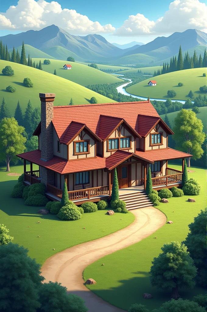 L-shaped house in the countryside