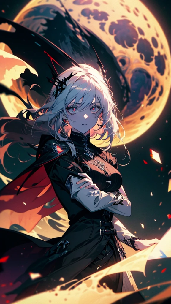 A woman in a black dress standing in front of a full moon, from Arknights, Arknights, epic anime fantasy, Gothic Maiden Anime Girl, Anime Epic Artwork, Beautiful fantasy anime, Anime fantasy artwork, artstation pixivでトレンド, White-haired God, Shadowverse Style, Jan J, Dark Sorceress Full View, Dark fantasy art