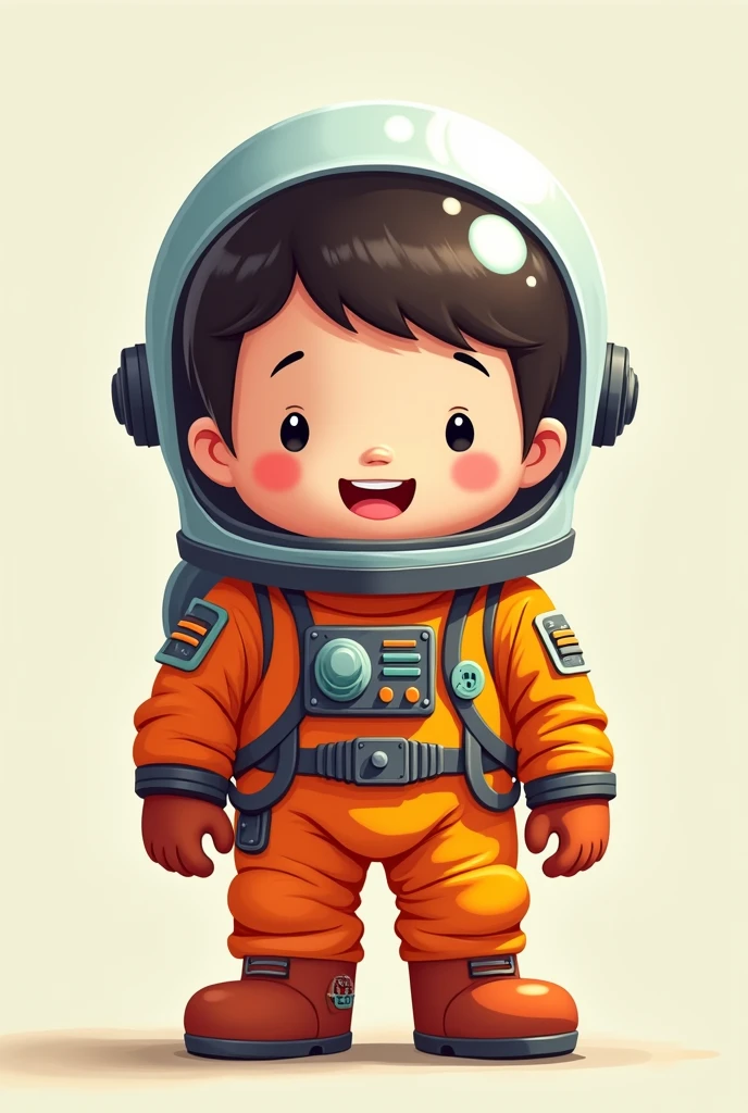I want to create a short astronaut with a funny appearance where he looks like an adventurer ready to travel with a happy expression that brings intuition to whoever sees it and that is a cartoon mascot